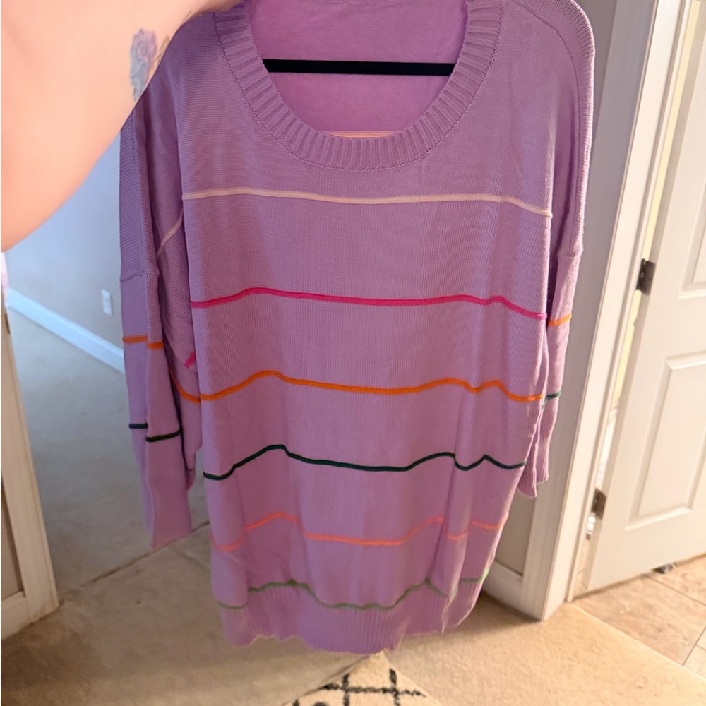 Women’s Lavender Stripe Lightweight Sweater